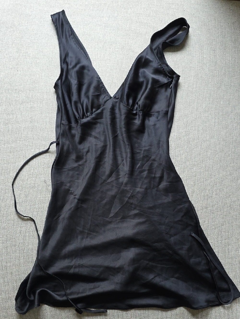 PINK Victoria's Secret Black Satin V-Neck Slip